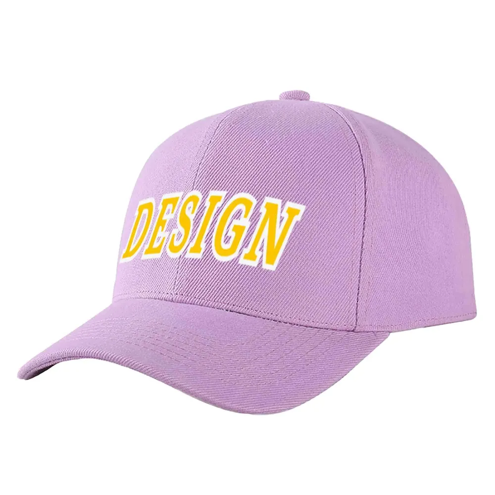 Custom Light Purple Gold-White Curved Eaves Sport Design Baseball Cap