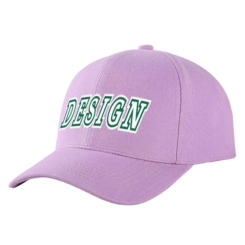 Custom Light Purple Gold-Kelly Green Curved Eaves Sport Design Baseball Cap