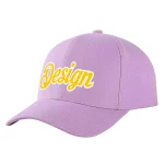 Custom Light Purple Gold-White Curved Eaves Sport Design Baseball Cap
