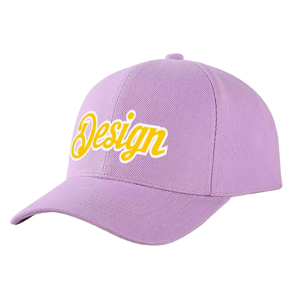 Custom Light Purple Gold-White Curved Eaves Sport Design Baseball Cap