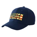 Custom Navy Vintage USA Flag-Gold Curved Eaves Sport Design Baseball Cap