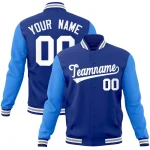 Custom Royal Red-Royal Raglan Sleeves Varsity Full-Snap Letterman Jacket
