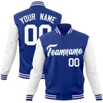 Custom Royal Royal-White Raglan Sleeves Varsity Full-Snap Letterman Jacket