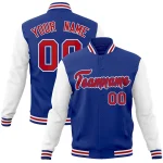 Custom Royal Red-Royal Raglan Sleeves Varsity Full-Snap Letterman Jacket