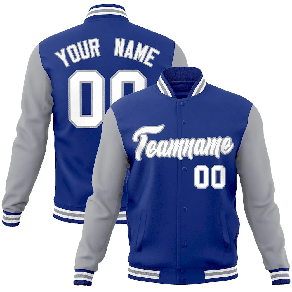 Custom Royal White-Royal Raglan Sleeves Varsity Full-Snap Letterman Jacket