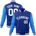 Custom Royal Red-Royal Raglan Sleeves Varsity Full-Snap Letterman Jacket