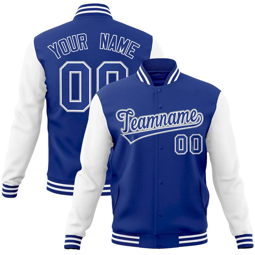 Custom Royal Royal-White Raglan Sleeves Varsity Full-Snap Letterman Jacket