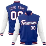 Custom Royal White Raglan Sleeves Varsity Full-Snap Letterman Jacket
