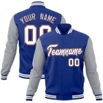 Custom Royal Royal-White Raglan Sleeves Varsity Full-Snap Letterman Jacket