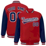 Custom Red Navy-White Raglan Sleeves Varsity Full-Snap Letterman Jacket
