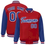 Custom Red Royal-White Raglan Sleeves Varsity Full-Snap Letterman Jacket