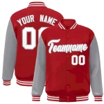 Custom Red White-Gray Raglan Sleeves Varsity Full-Snap Letterman Jacket