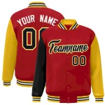 Custom Red Black-White Raglan Sleeves Varsity Full-Snap Letterman Jacket