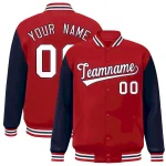 Custom Red White-Navy Raglan Sleeves Varsity Full-Snap Letterman Jacket