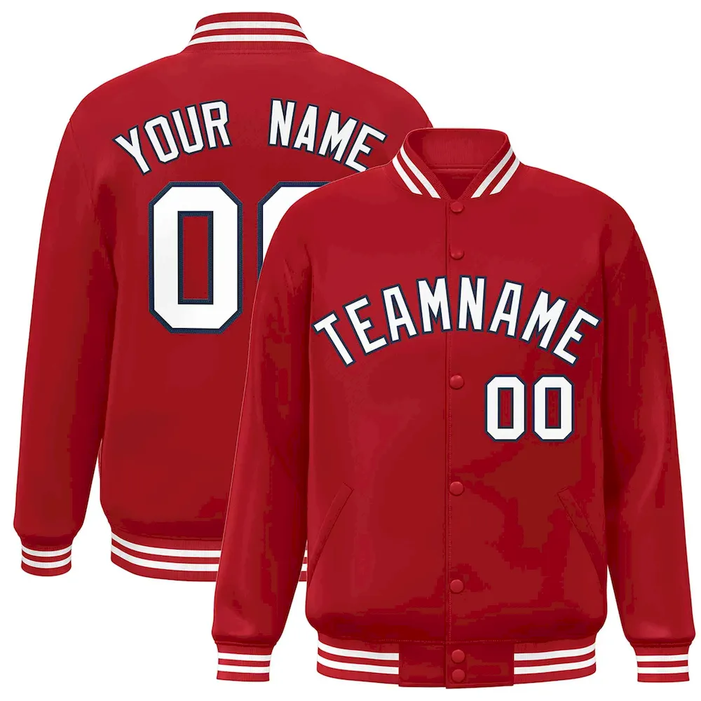 Custom Red White-Navy Classic Style Varsity Full-Snap Letterman Jacket