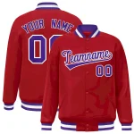 Custom Red Purple-White Classic Style Varsity Full-Snap Letterman Jacket