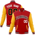 Custom Red Red-Khaki Raglan Sleeves Varsity Full-Snap Letterman Jacket
