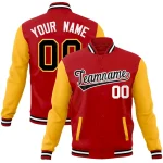 Custom Red Black-White Raglan Sleeves Varsity Full-Snap Letterman Jacket