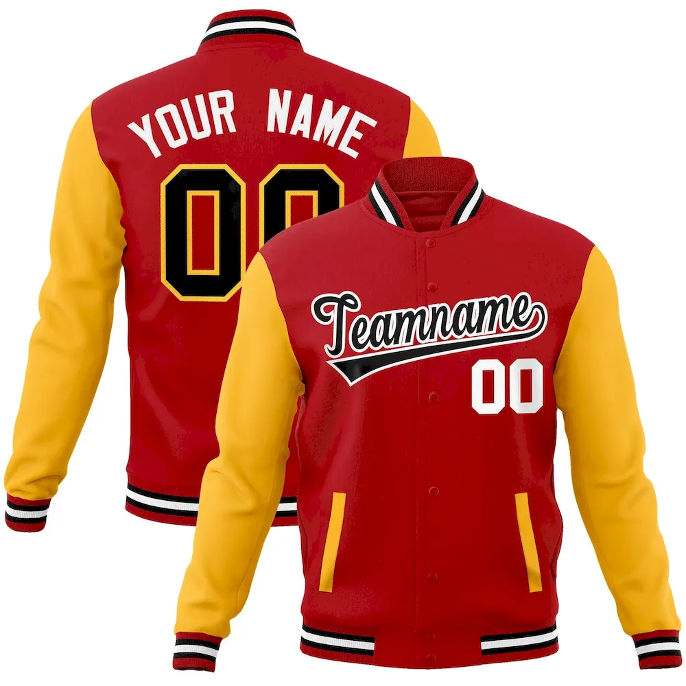 Custom Red Black-White Raglan Sleeves Varsity Full-Snap Letterman Jacket