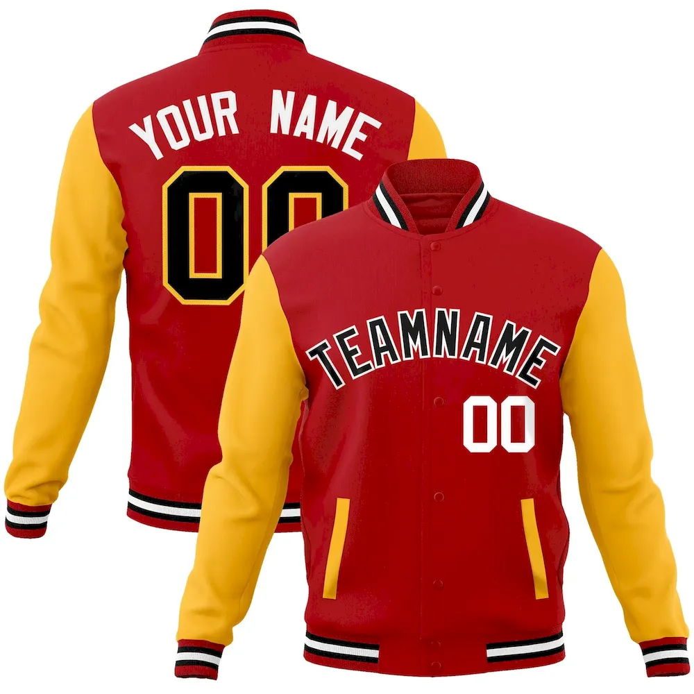 Custom Red Black-White Raglan Sleeves Varsity Full-Snap Letterman Jacket