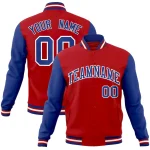 Custom Red Royal-White Raglan Sleeves Varsity Full-Snap Letterman Jacket