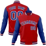 Custom Red Black-White Raglan Sleeves Varsity Full-Snap Letterman Jacket