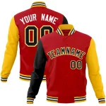 Custom Red Black-White Raglan Sleeves Varsity Full-Snap Letterman Jacket