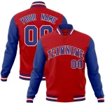 Custom Red Navy-White Raglan Sleeves Varsity Full-Snap Letterman Jacket
