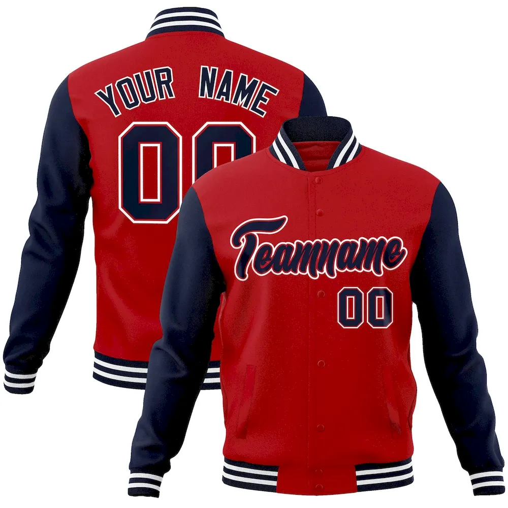 Custom Red Black-White Raglan Sleeves Varsity Full-Snap Letterman Jacket