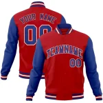 Custom Red Royal-Red Raglan Sleeves Varsity Full-Snap Letterman Jacket