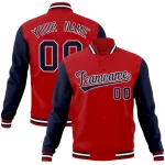 Custom Red Navy-White Raglan Sleeves Varsity Full-Snap Letterman Jacket