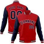 Custom Red Navy-Red Raglan Sleeves Varsity Full-Snap Letterman Jacket