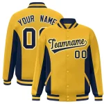 Custom Gold Navy Varsity Full-Snap Color Block Letterman Baseball Jacket