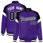 Custom Purple Gray-White Varsity Full-Snap Color Block Letterman Jacket