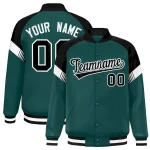 Custom Midnight Green Gold-White Varsity Full-Snap Color Block Letterman Jacket