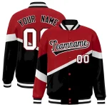 Custom Red Black-White Color Block Bomber Varsity Baseball Jacket