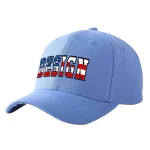 Custom Sky Blue Vintage USA Flag-Gold Curved Eaves Sport Design Baseball Cap
