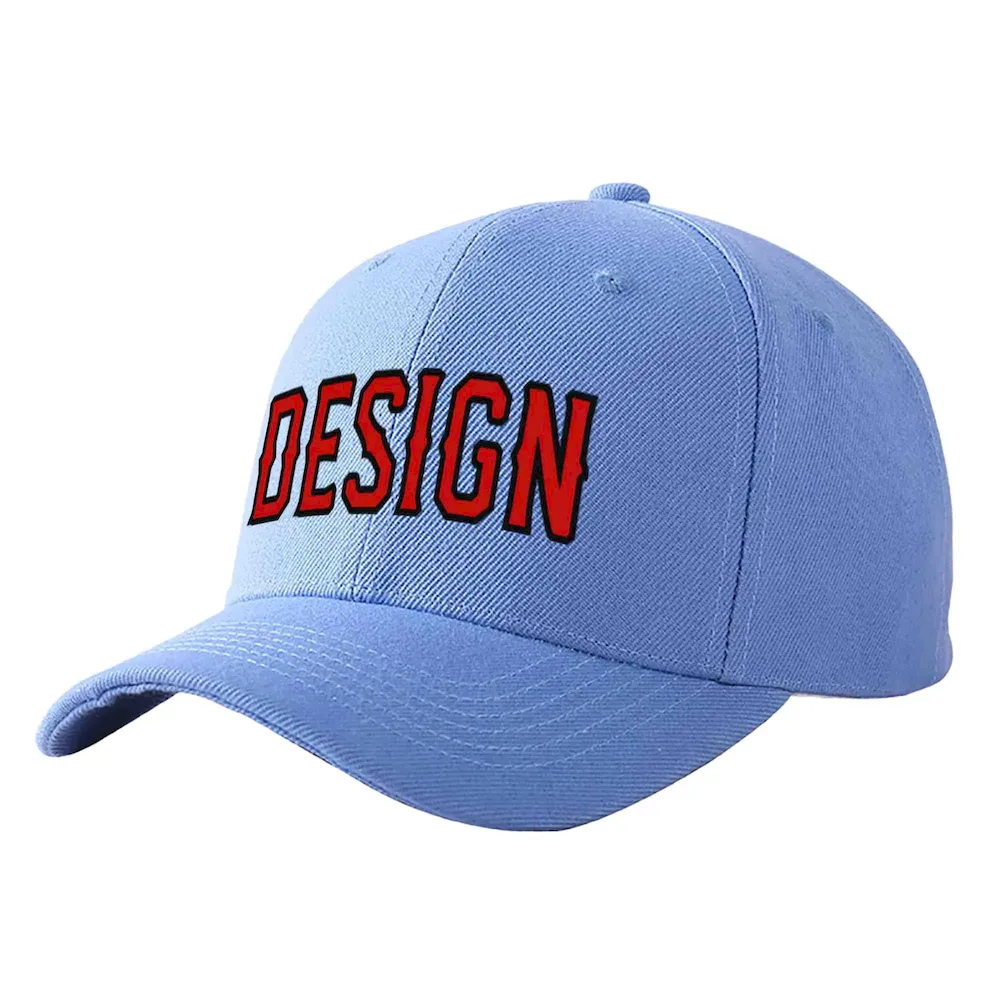 Custom Sky Blue Red-Black Curved Eaves Sport Design Baseball Cap