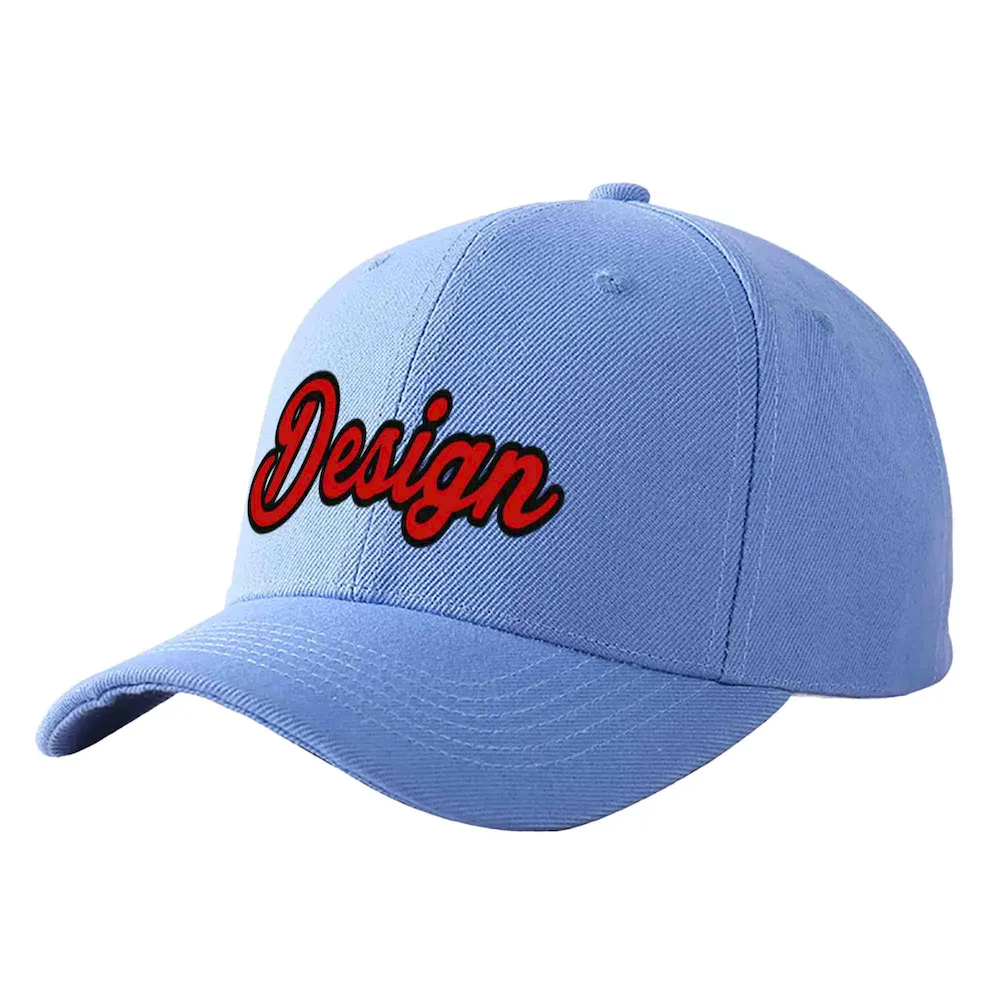 Custom Sky Blue Red-Black Curved Eaves Sport Design Baseball Cap