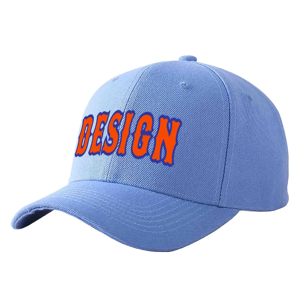 Custom Sky Blue White-Gold Curved Eaves Sport Design Baseball Cap