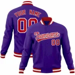 Custom Purple Red-White Classic Style Varsity Full-Snap Letterman Jacket