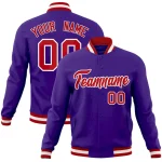 Custom Purple Red-White Classic Style Varsity Full-Snap Letterman Jacket