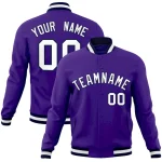 Custom Purple White-Navy Classic Style Varsity Full-Snap Letterman Jacket