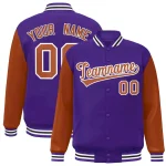 Custom Purple Texas Orange-White Raglan Sleeves Varsity Full-Snap Letterman Jacket
