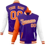 Custom Purple Orange-White Raglan Sleeves Varsity Full-Snap Letterman Jacket
