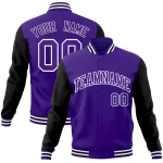 Custom Purple Purple-White Raglan Sleeves Varsity Full-Snap Letterman Jacket