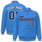 Custom Powder Blue Red-Navy Classic Style Varsity Full-Snap Letterman Jacket