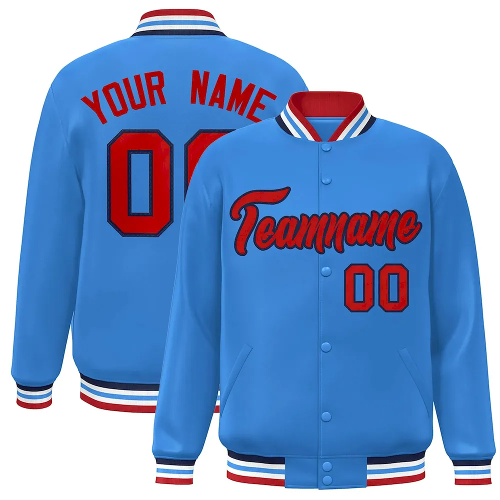 Custom Powder Blue White-Royal Classic Style Varsity Full-Snap Letterman Jacket