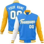 Custom Powder Blue White-Powder Blue Raglan Sleeves Varsity Full-Snap Letterman Jacket