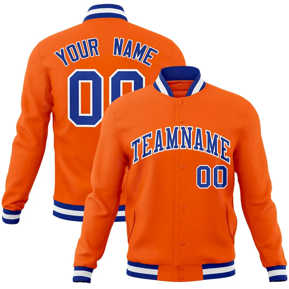 Custom Orange White-Royal Classic Style Varsity Full-Snap Letterman Jacket